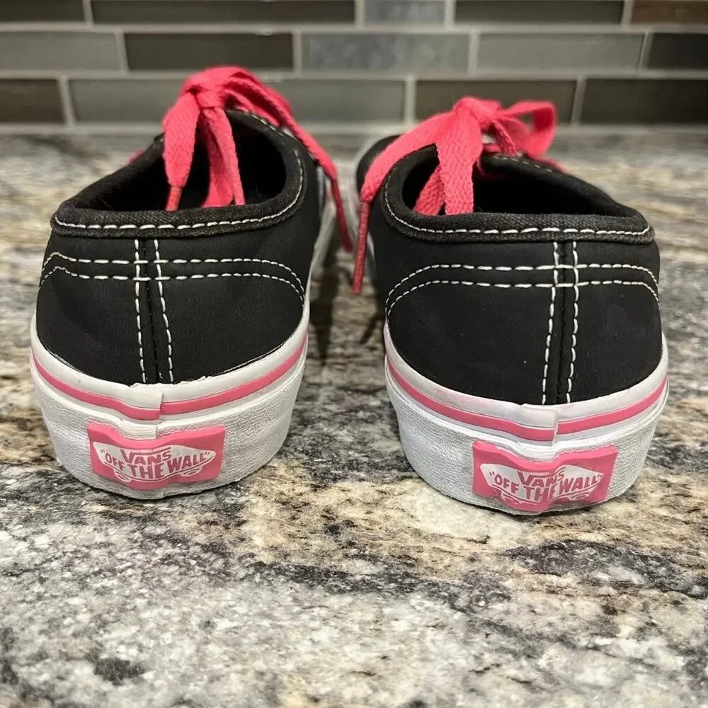Vans Girl's 12.5 Black Hot Pink Lace Up Skater Shoes Sneakers